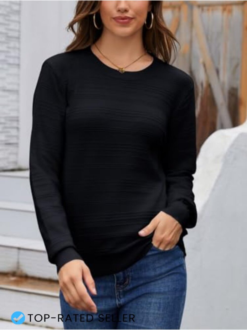 Lightweight Crewneck Sweater Classic Fit Long Sleeve for Women - Picture 3 of 7